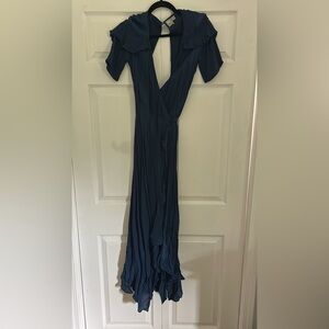 ASOS Blue Pleated Wrap Maxi Dress